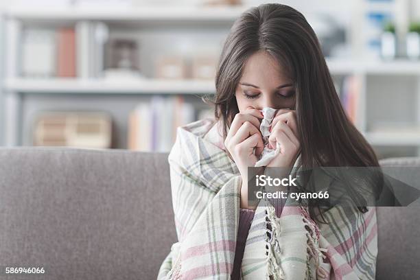 Sick Woman With Flu Stock Photo - Download Image Now - Cold And Flu, Women, Illness