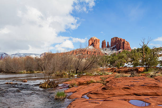 Cathedral Rock in Winter stock photo