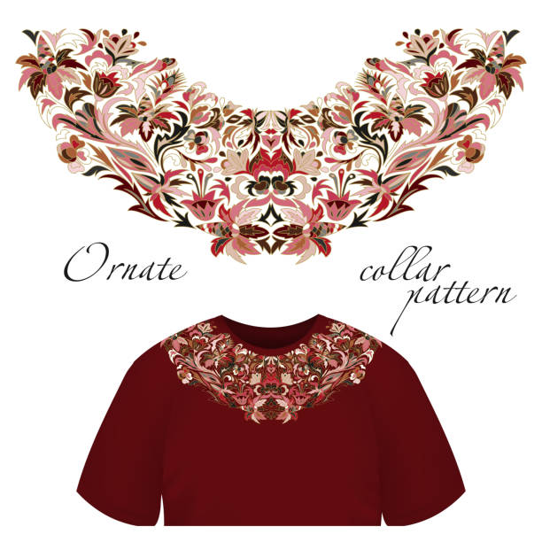 Neck print vector floral design. Fashion white lace collar. Vector illustration. Pink brown