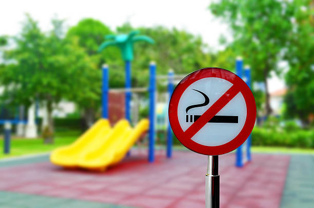 istock No smoking sign with children playground background 586948684