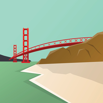 America travel attraction . Golden Gate Bridge background flat design.