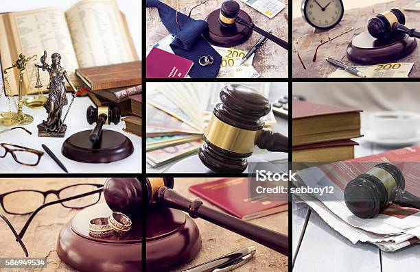 Law Collage Labor Law Concept Stock Photo - Download Image Now - Bar Code Reader, Blue-collar Worker, Business