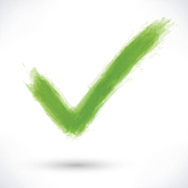 Sinal de marca de verificação verde com sombra cinza - ilustração de arte em vetor