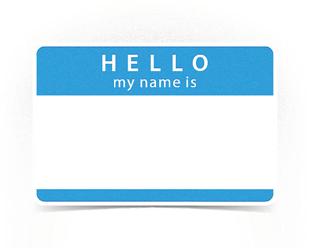 синий цвет имя тег пустой наклейкой hello - hello identity name tag greeting stock illustrations