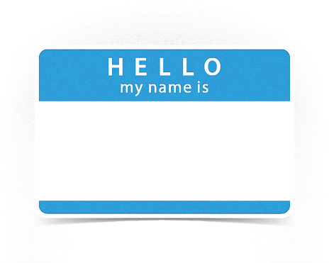 Blue color name tag blank sticker HELLO my name is with drop gray shadow on white background. This vector illustration clip-art element for design saved in 10 eps
