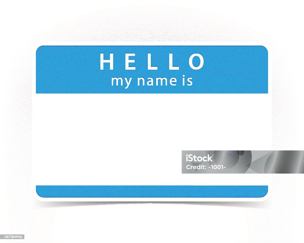 Blue color name tag blank sticker HELLO Blue color name tag blank sticker HELLO my name is with drop gray shadow on white background. This vector illustration clip-art element for design saved in 10 eps Greeting stock vector