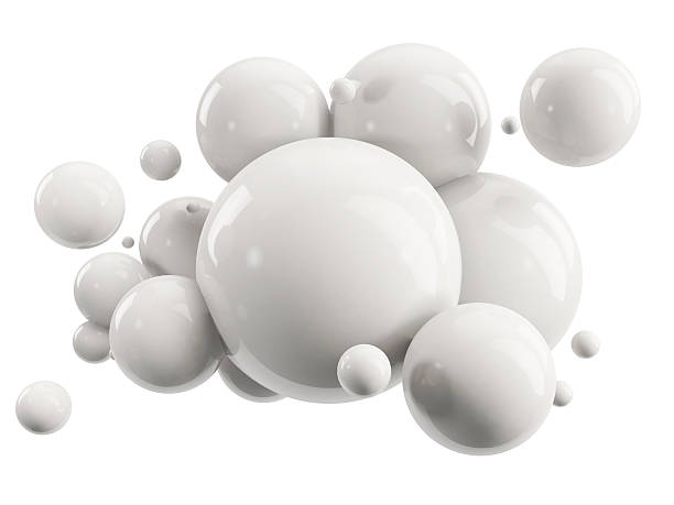 abstract group of white spheres on white - white molecule imagens e fotografias de stock