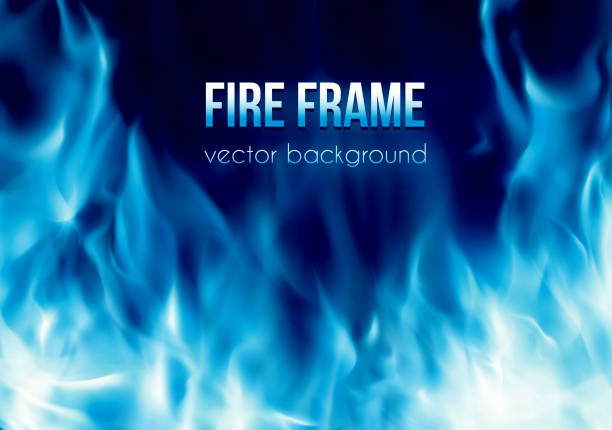 ilustraciones, imágenes clip art, dibujos animados e iconos de stock de bandera vectorial con marco de fuego ardiente de color azul - abstract blue flame backgrounds