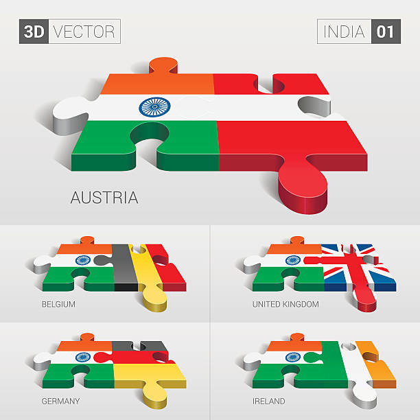 ilustraciones, imágenes clip art, dibujos animados e iconos de stock de bandera de la india. rompecabezas vectorial 3d. conjunto 01. - asia jigsaw puzzle map cartography