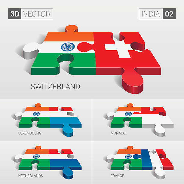 ilustraciones, imágenes clip art, dibujos animados e iconos de stock de bandera de la india. rompecabezas vectorial 3d. conjunto 02. - asia jigsaw puzzle map cartography