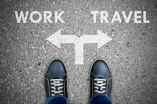 istock Black casual shoes making decision - work or travel 587188856