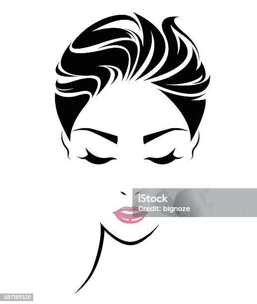 Women Short Hair Style Icon Logo Women Face Stock Illustration - Download Image Now - Women, Short Hair, Hairstyle