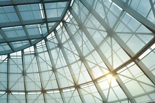 Glass Roof and Curtain of Greenhouse with Sunlight