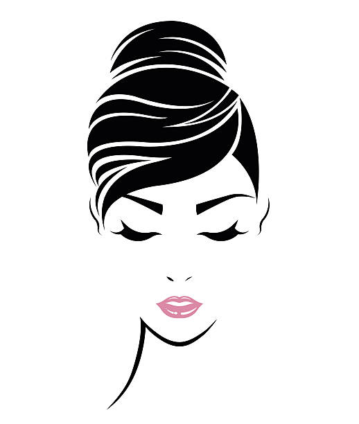 女性のヘアスタイルのアイコン、ロゴ女性の顔 - hair bun illustrations点のイラスト素材／クリップアート素材／��マンガ素材／アイコン素材