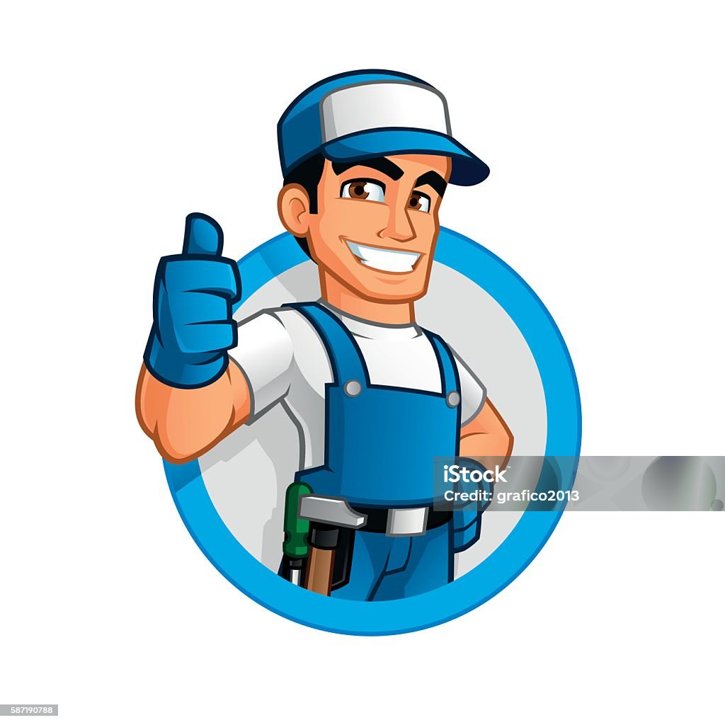 Handyman handyman wearing work clothes and a belt, with tool Plumber stock vector