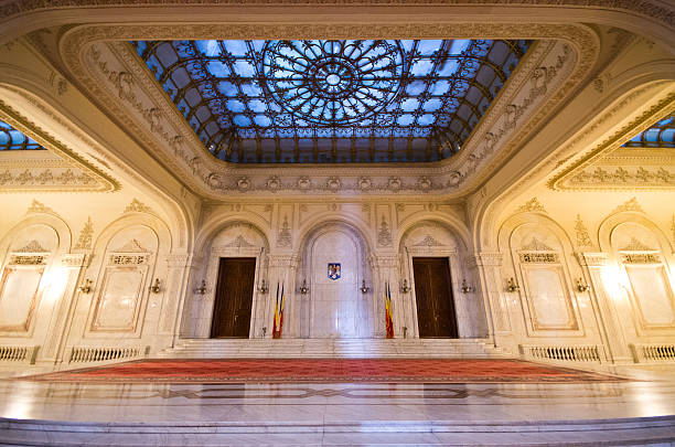Interior of parliament building in Bucharest, Romania Bucharest, Romania - September 08, 2015: Interior of parliament building. This colossal building is the second largest administrative building in the world. parliament palace in bucharest romania the largest building in europe stock pictures, royalty-free photos & images