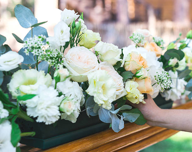 istock Flowers bouquet arrange for decoration in restaurant. 587196368