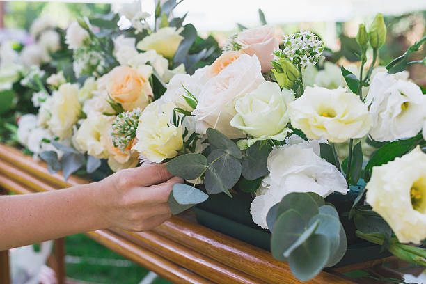 istock Flowers bouquet arrange for decoration in restaurant. 587196490
