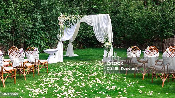 Beautiful Setting For Outdoors Wedding Ceremony Stock Photo - Download Image Now - Wedding, Outdoors, Wedding Ceremony