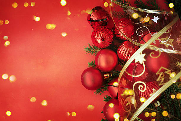 istock Christmas card with space and christmas decoration 587199608