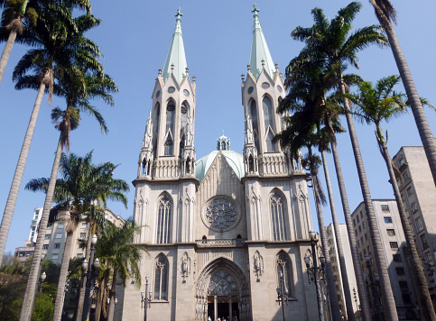 São Paulo, Brazil - July 30, 2016: View of the São Paulo See Metropolitan Cathedral, considered the fourth largest neo-gothic cathedral of the world.