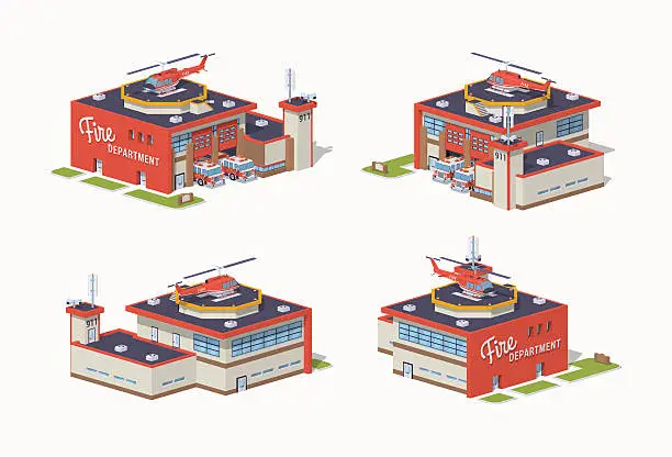 Vector illustration of Low poly fire station