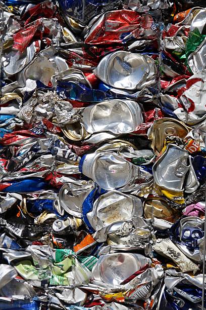 istock Close-up Of A Metallic Cube of Recycled Pop Cans 587202162