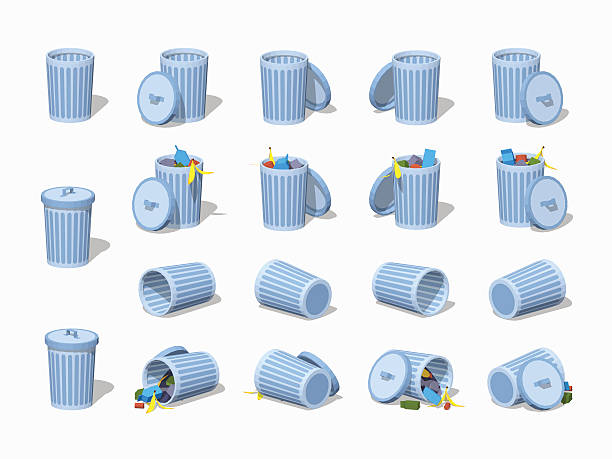 ilustrações, clipart, desenhos animados e ícones de conjunto das latas de lixo poli baixas - wastepaper basket