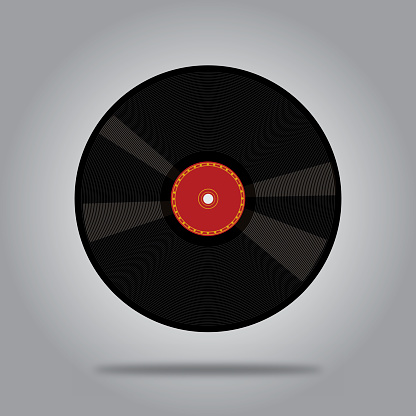 Vector illustration of an antique 78 rpm record of a gradient gray background.