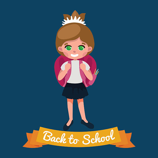 little girl with school backpack and books, back to concept little girl with school backpack and books, back to school concept vector illustration melting girl stock illustrations