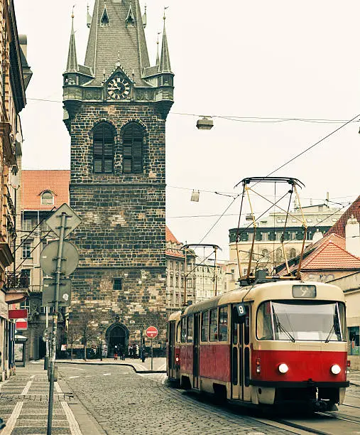 Photo of Tram at old street in Prague