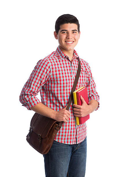 istock Student smiling with messenger bag and books 587204502