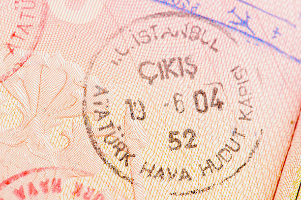 istock Passport page with Turkey immigration control stamp. 587204740