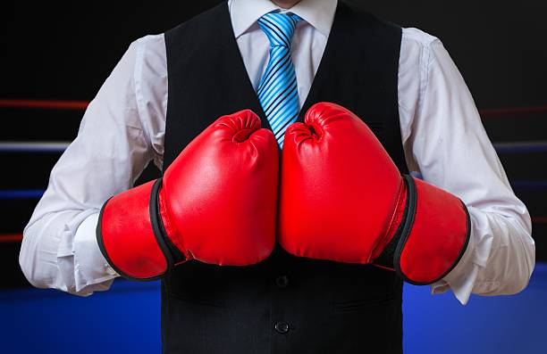 istock Box manager is fighting and boxing in ring. 587204986