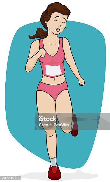 Pretty Woman Running In A Marathon Stock Illustration - Download Image Now - Adult, Athlete, Award