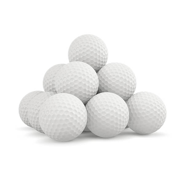 istock Group of golf balls on white background 587206156