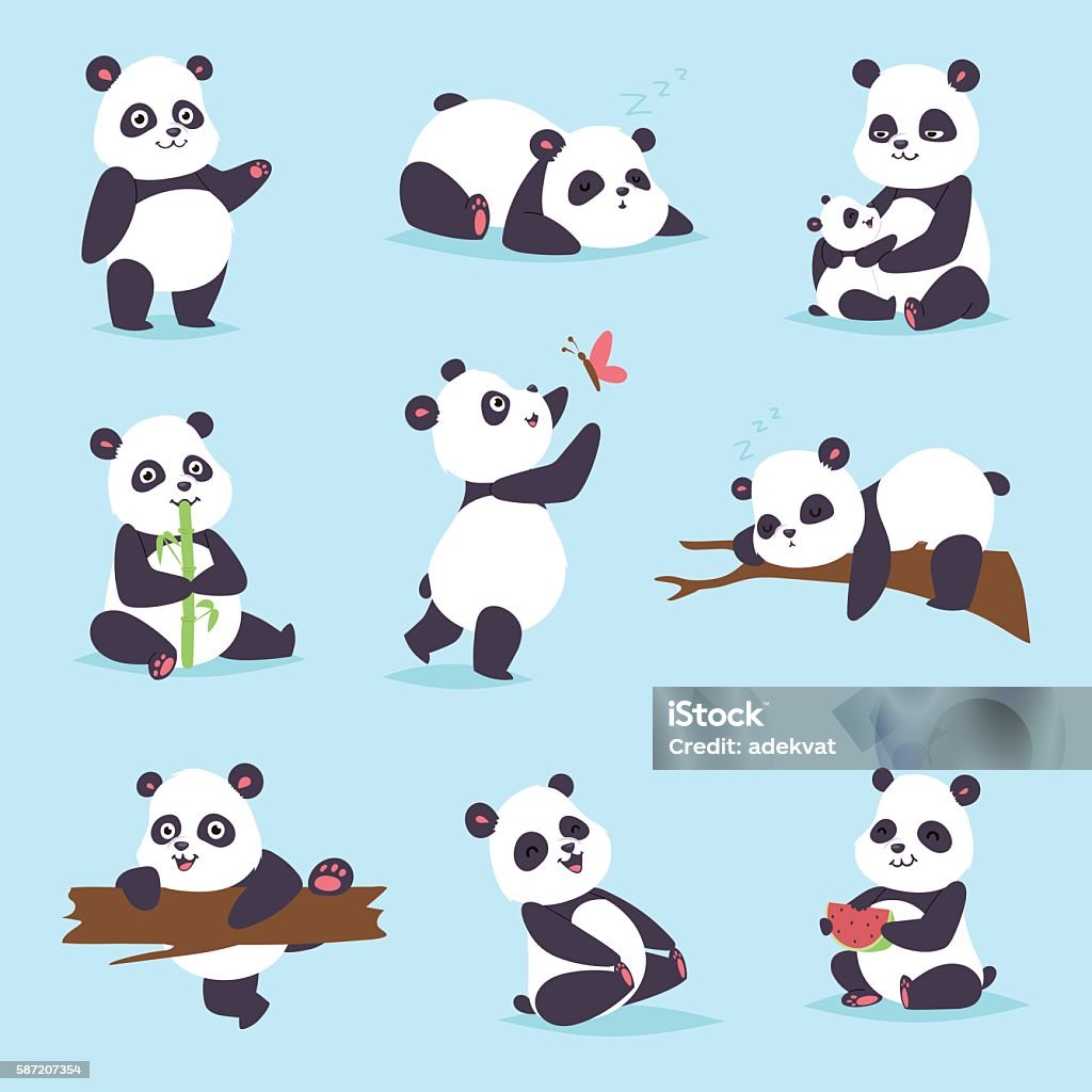 Panda Bär Vektor-Set. - Lizenzfrei Panda Vektorgrafik