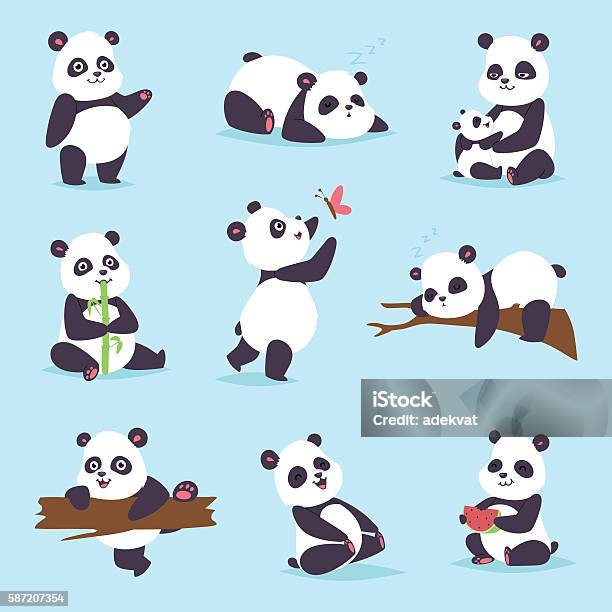 Panda Bär Vektorset Stock Vektor Art und mehr Bilder von Panda - Panda, Weiß, Chinesische Kultur