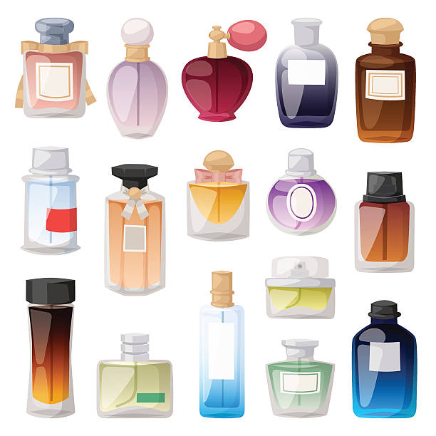 illustrations, cliparts, dessins animés et icônes de ensemble vectoriel de flacon de parfum. - corps de femme en transparence
