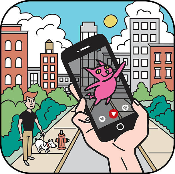 illustrations, cliparts, dessins animés et icônes de le jeu mobile dans la ville - scavenger hunt