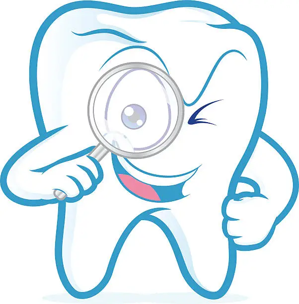 Vector illustration of Tooth holding magnifying glass