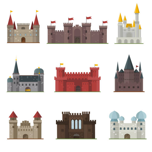 ilustraciones, imágenes clip art, dibujos animados e iconos de stock de edificio del vector de la torre del castillo - book magic picture book illustration and painting