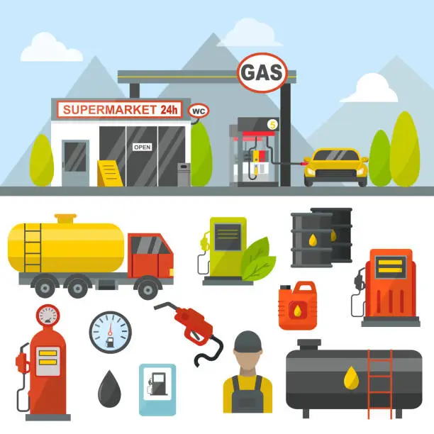 Vector illustration of Gas oil station vector set.