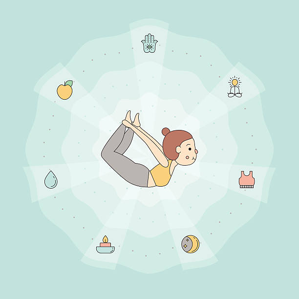 istock Yoga outline background with young woman (girl) in bow pose. 587211846