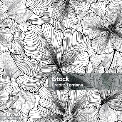 istock Floral seamless pattern Flower background Flourish stripped petals sketch 587212846