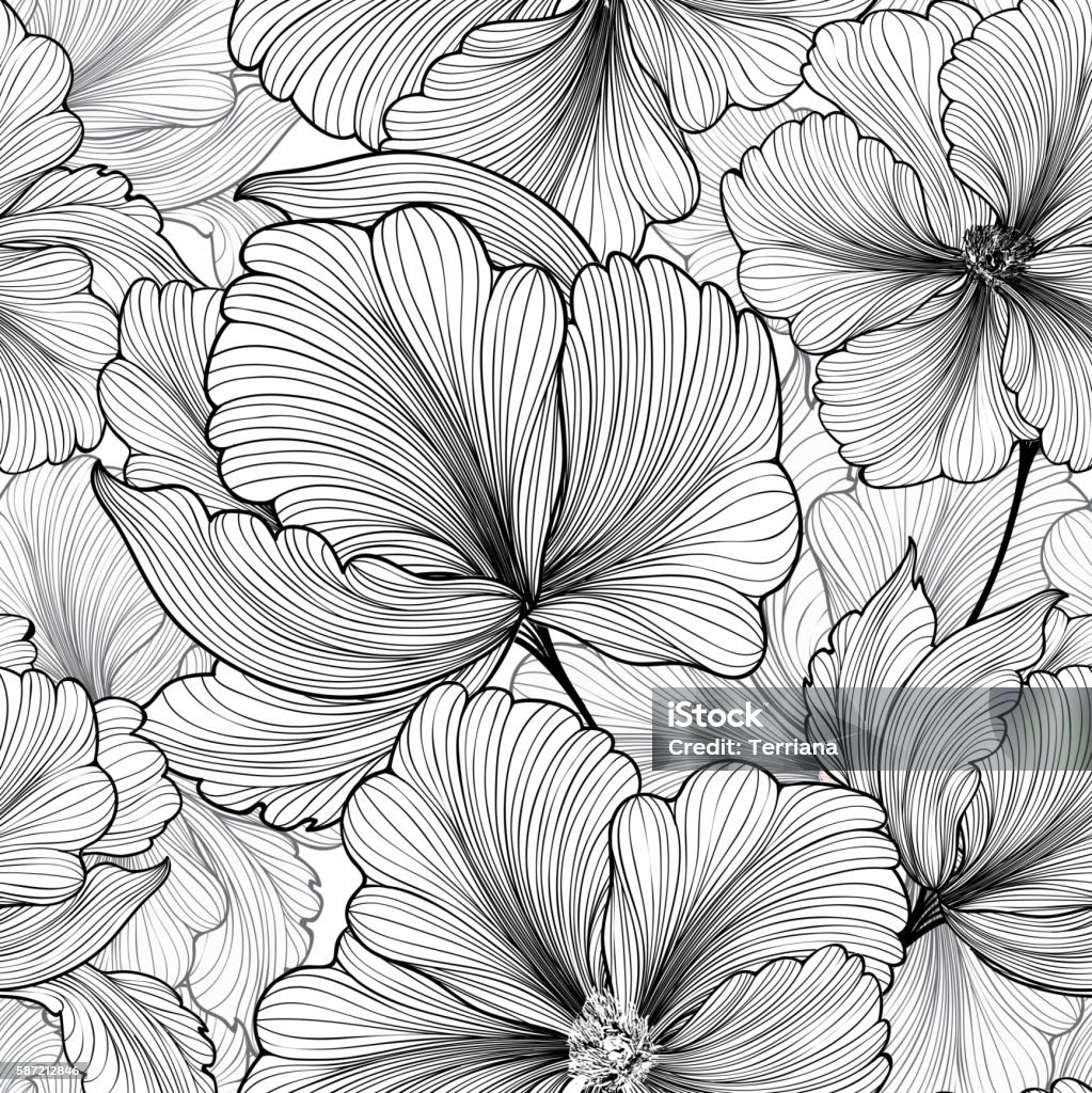 Floral Seamless Pattern Flower Background Flourish Stripped Petals Sketch  Stock Illustration - Download Image Now - iStock