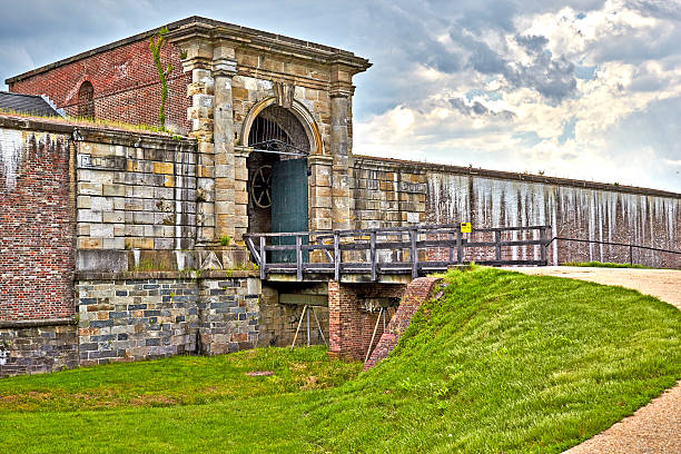 Ft. Washington, Maryland, USA - June 1, 2016: Bridge Entrance to Fort Washington, a military fort established in the 1800's to protect Washington DC situated on the Maryland side of the Potomac River 