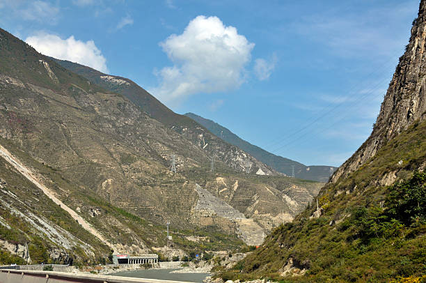 Heavily damaged mountains and land in Yingxiu, where an earthquake hit the province of Sichuan causing 68858 deaths on 12,May,2008,Yingxiu, Sichuan, China.
