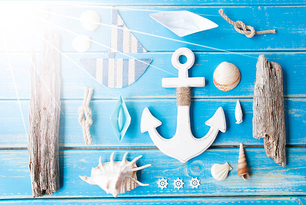 istock Sunny Nautic Chalkboard On Wooden Background 587221162