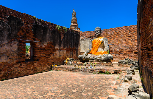 Principal Buddha statue in Wat Worrachettharam The measurement is important temple in Ayutthaya, Thailand. Ayutthaya Historical Park